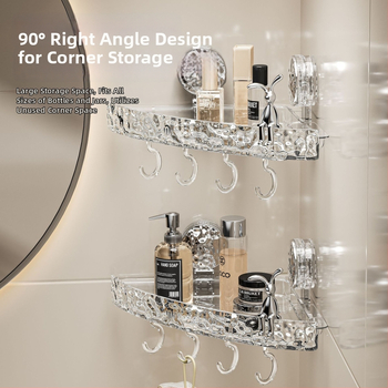 Пластмасов ъглов рафт за баня, стенен монтаж, триъгълна кошница