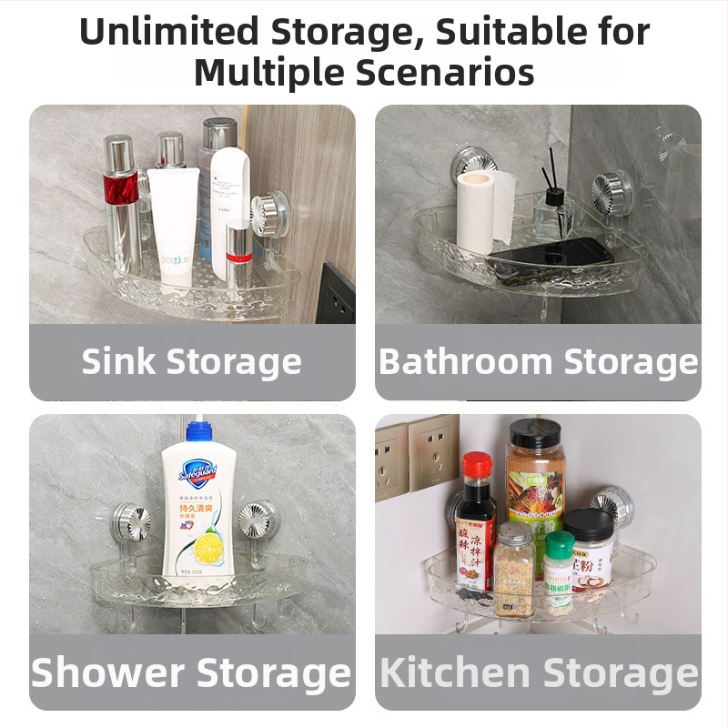 Пластмасов ъглов рафт за баня, стенен монтаж, триъгълна кошница