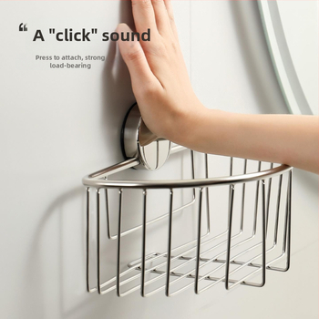 Nerezový regál do kúpeľne s prísavkou, nástenný organizér bez vŕtania, kruhový dizajn