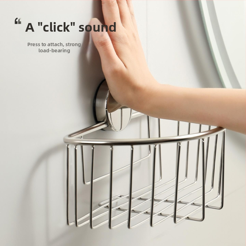 Nerezový regál do kúpeľne s prísavkou, nástenný organizér bez vŕtania, kruhový dizajn