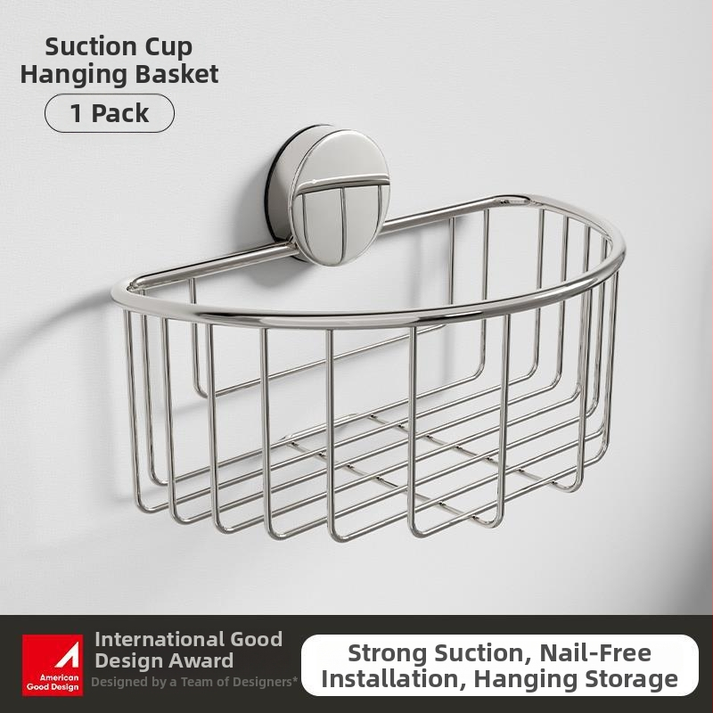 Nerezový regál do kúpeľne s prísavkou, nástenný organizér bez vŕtania, kruhový dizajn