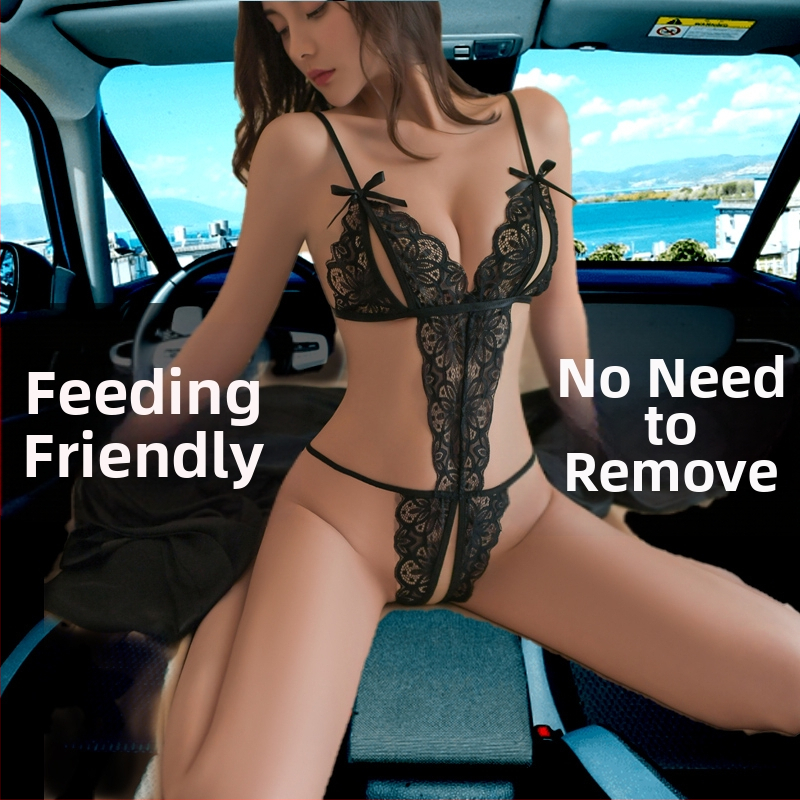 Čipkové priehľadné body s otvoreným rozkrokom, štýl jumpsuit, polyesterová látka