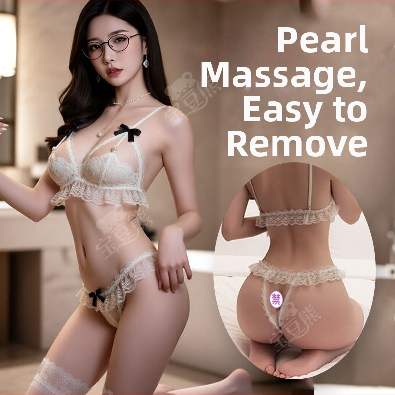 Sexy spodné prádlo z čipky s perlami, podväzkové s trojbodovým otvoreným dizajnom, polyester 70–80%