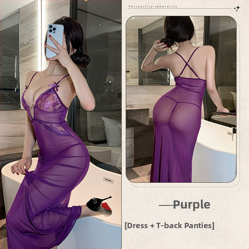Ženská sexy spodná bielizeň dlhé priehľadné šaty z polyesteru 90–95% obsah vlákien sieťový materiál rola sladký dievčenský štýl