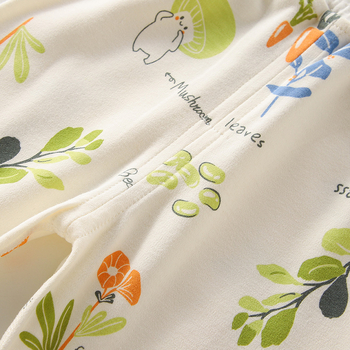 Kokvilnas zīdaiņu naktsveļas komplekts ar vēdera aizsardzību, apļveida kakla apkakle, garas piedurknes un bikses, piemērots pavasarim, rudenim un ziemai