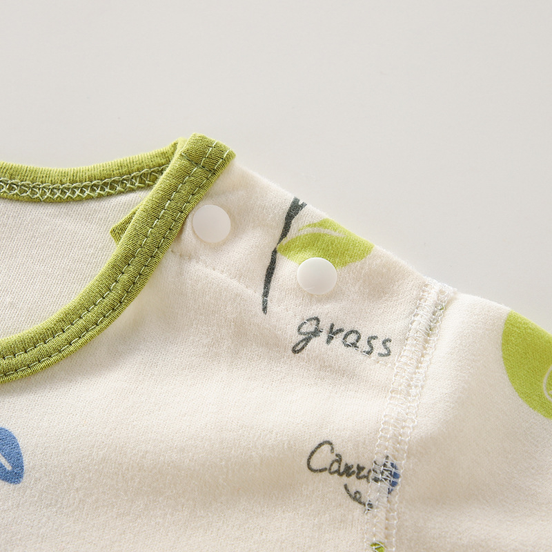 Kokvilnas zīdaiņu naktsveļas komplekts ar vēdera aizsardzību, apļveida kakla apkakle, garas piedurknes un bikses, piemērots pavasarim, rudenim un ziemai