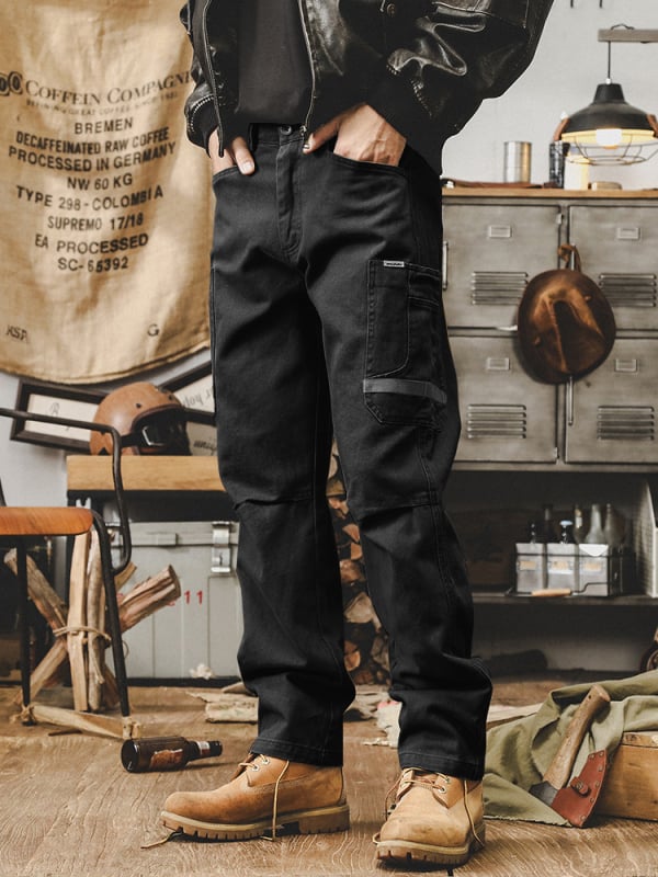 Работни панталони за мъже, права кройка, средна талия, цип за закопчаване, 100% памук, с велурена подплата, пролет-есен