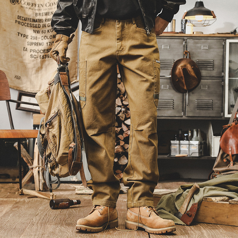 Работни панталони за мъже, права кройка, средна талия, цип за закопчаване, 100% памук, с велурена подплата, пролет-есен