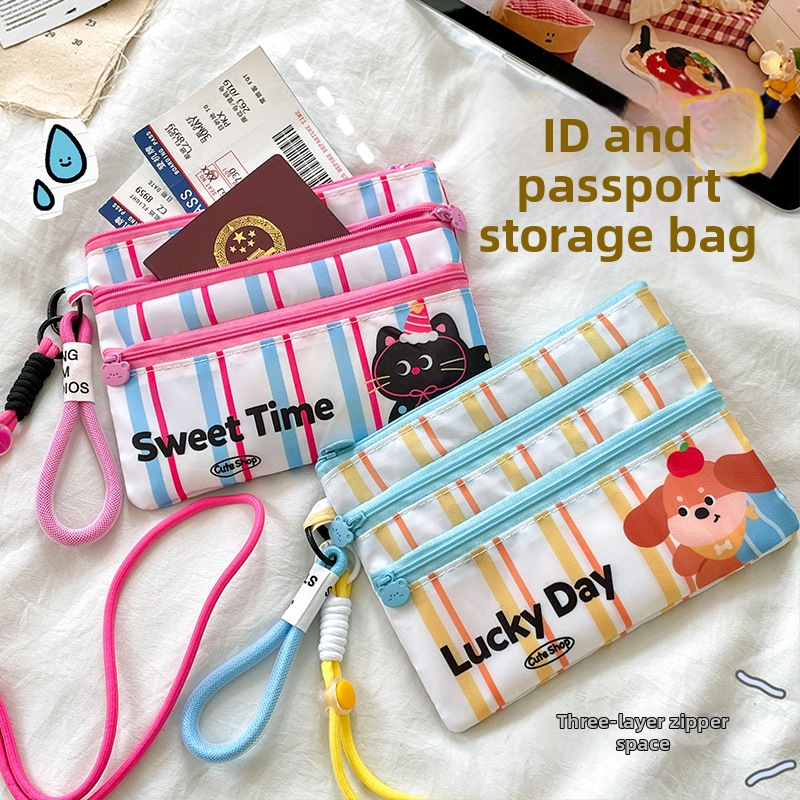 Passportový púzdro - Kanvas s pruhovým vzorom, Ľahké, Rozšíriteľná kapacita, Podšívka z nylonu