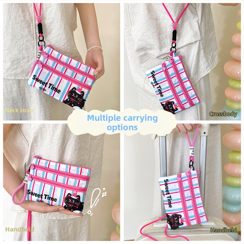 Passportový púzdro - Kanvas s pruhovým vzorom, Ľahké, Rozšíriteľná kapacita, Podšívka z nylonu