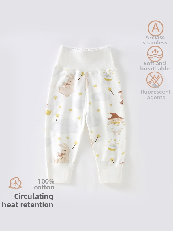 Vaikų namų kelnės su aukštu liemeniu, 100% medvilnė, unisex, animacinių personažų raštas, kvėpuojančios ir šiltos pavasariui ir rudeniui