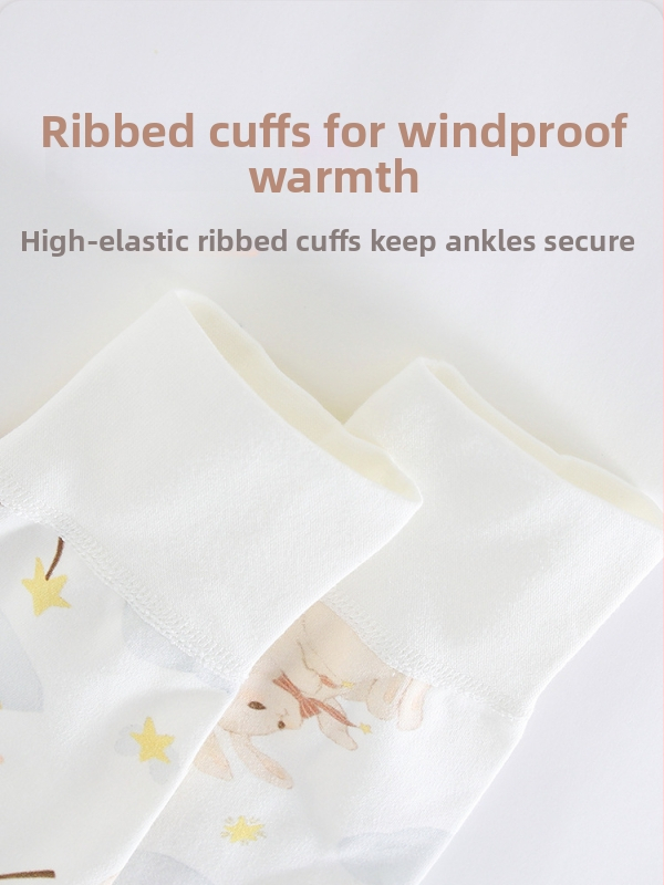 Laste kodupüksid kõrge vööga, 100% puuvill, unisex, karikatuurmustriga, hingavad ja soojad kevad- ja sügisperio jaoks