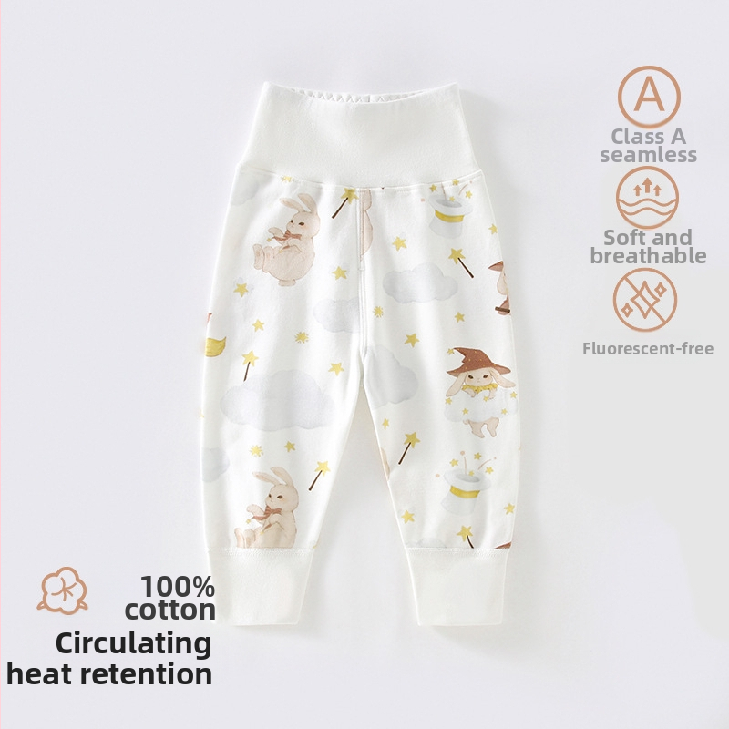 Vaikų namų kelnės su aukštu liemeniu, 100% medvilnė, unisex, animacinių personažų raštas, kvėpuojančios ir šiltos pavasariui ir rudeniui