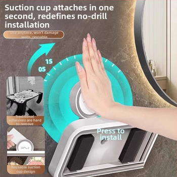 Vodotesný držiak na telefón do kúpeľne s povrchovou úpravou sprejovaným plastom a montážou bez vŕtania (Materiál: plast; Nosnosť: 1-5 kg; Jednoúrovňový stojan)