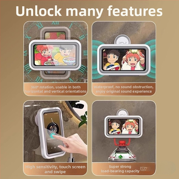 Vodotesný držiak na telefón do kúpeľne s povrchovou úpravou sprejovaným plastom a montážou bez vŕtania (Materiál: plast; Nosnosť: 1-5 kg; Jednoúrovňový stojan)