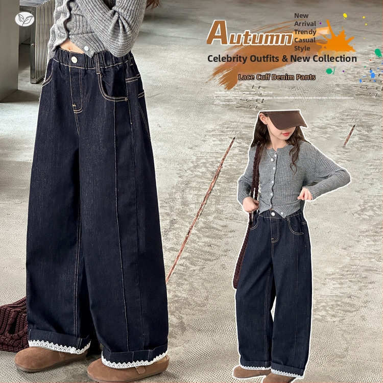 Dievčenské nohavice, voľný strih denim, 67% bavlna, flísová podšívka, vysoký pás, jednofarebné