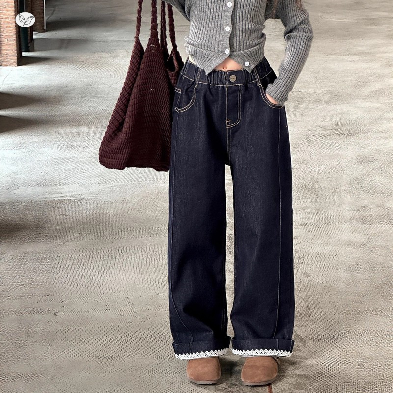 Dievčenské nohavice, voľný strih denim, 67% bavlna, flísová podšívka, vysoký pás, jednofarebné