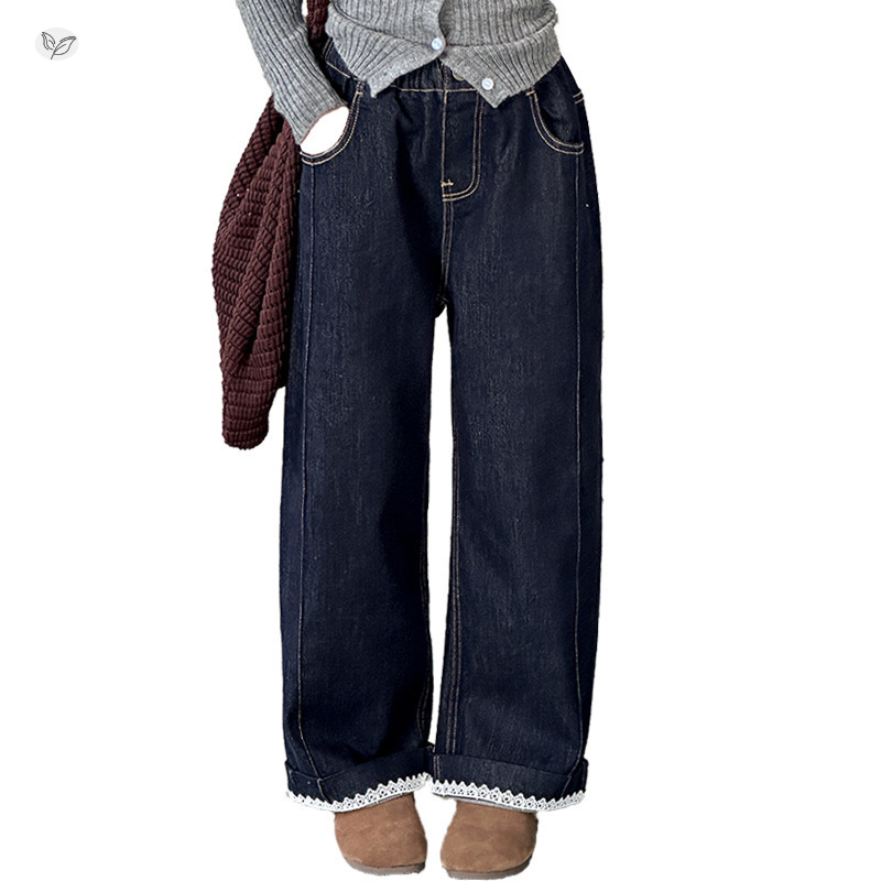 Dievčenské nohavice, voľný strih denim, 67% bavlna, flísová podšívka, vysoký pás, jednofarebné