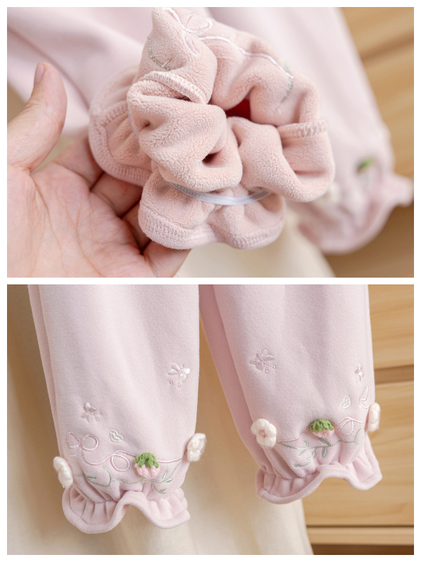 Detské zimné nohavice s flisovou podšívkou, s vyšitými detailami, 85% bavlna (bavlna-poliester zmes), hebký dotyk, elastický pás