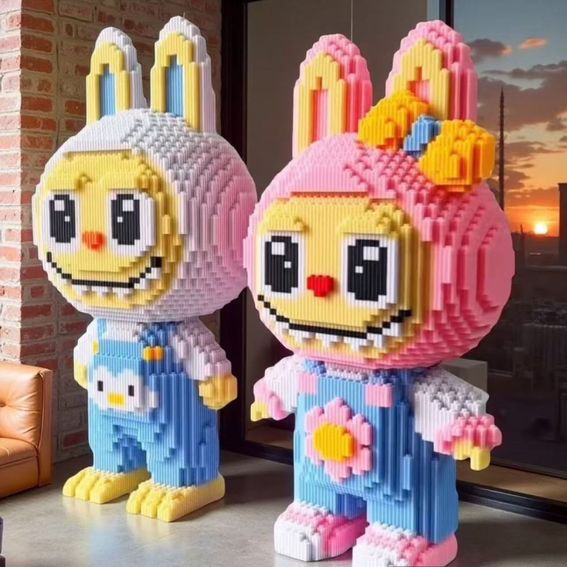 Labubu által ihletett, LEGO-kompatibilis műanyag építőjáték, puzzle-díszdarab, kézzel készített ajándék
