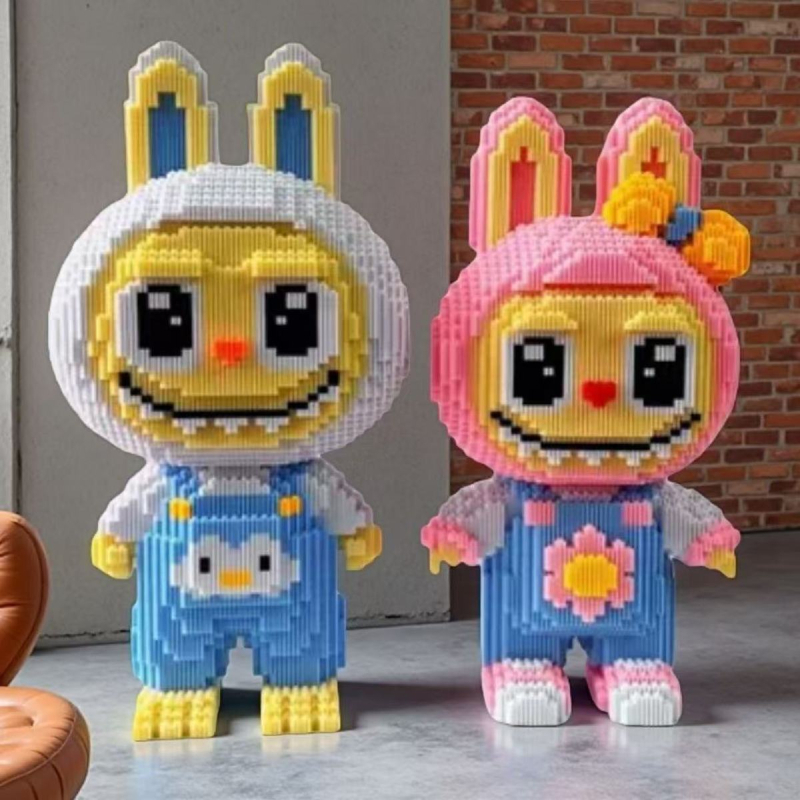 Labubu által ihletett, LEGO-kompatibilis műanyag építőjáték, puzzle-díszdarab, kézzel készített ajándék