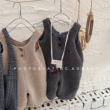 Dječji kombinezon u korejskom stilu, visokim strukom, mekan poliester, jednobojan, za djecu 3–8 godina, jesen-zima