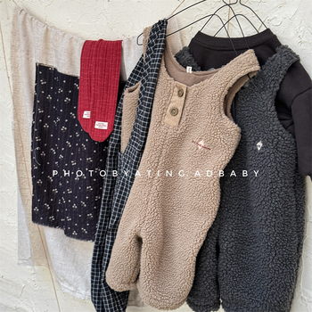 Dječji kombinezon u korejskom stilu, visokim strukom, mekan poliester, jednobojan, za djecu 3–8 godina, jesen-zima