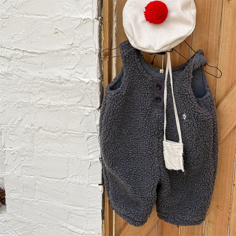 Dječji kombinezon u korejskom stilu, visokim strukom, mekan poliester, jednobojan, za djecu 3–8 godina, jesen-zima
