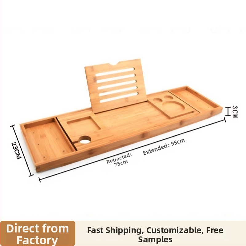Bambukinis vonios laikiklis – vieno aukšto, teleskopinis, daugiafunkcinis su telefono/tabletės laikikliu, modernus stilius