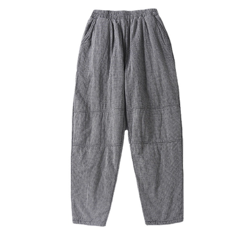 Naiste harémipüksid puuvillase ja linase segu, elastne talje, lõdva lõige, talv 2025, kirjanduslik retro stiil