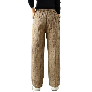 Дамски зимни прави панталони, висока талия, ленено-памучна материя, подплата от имитационна коприна и памук, средна плътност