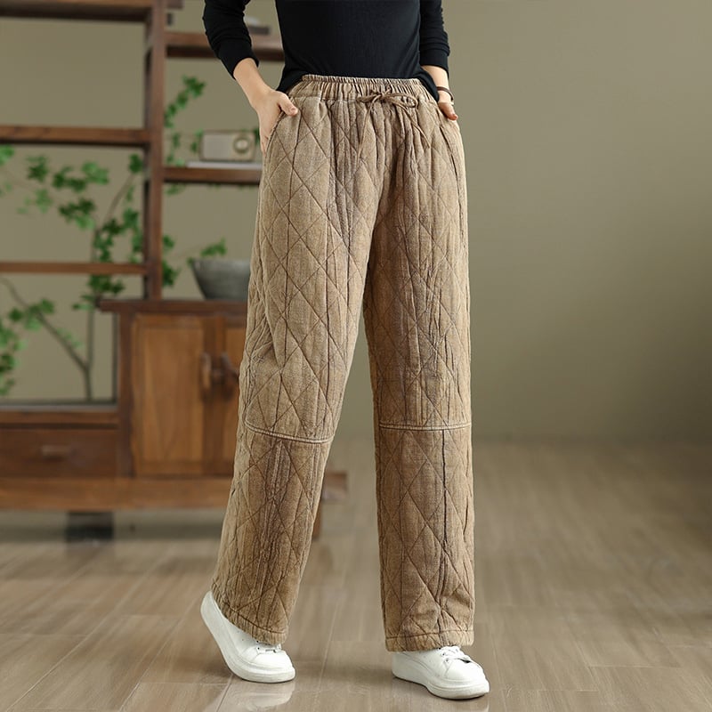 Дамски зимни прави панталони, висока талия, ленено-памучна материя, подплата от имитационна коприна и памук, средна плътност