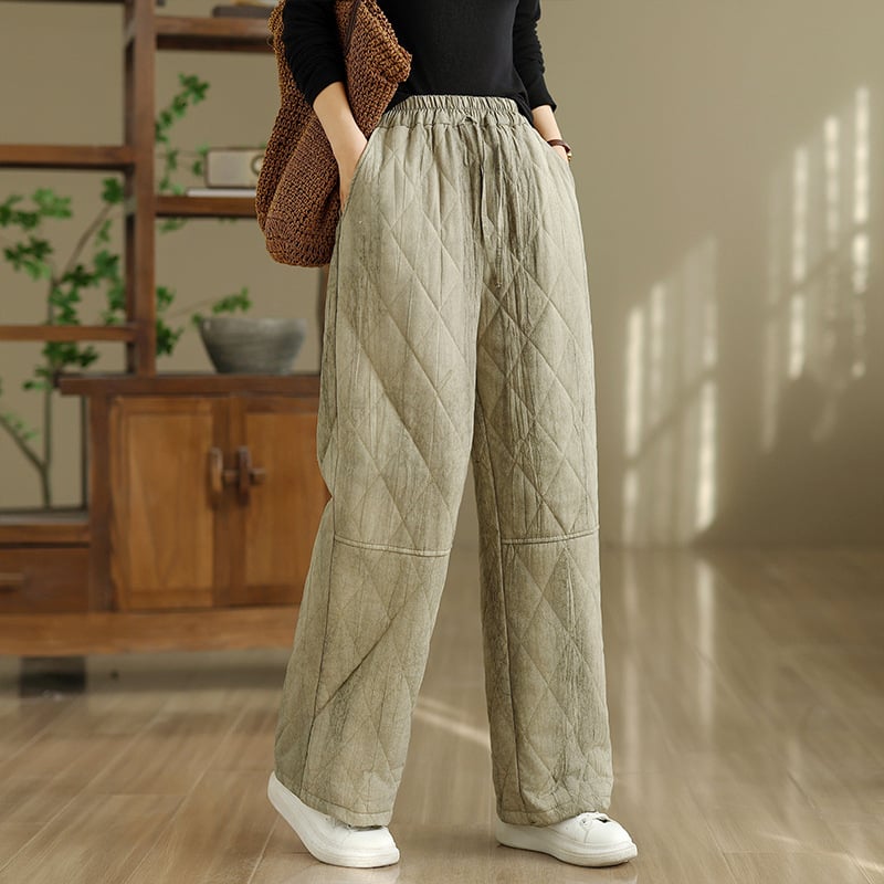 Дамски зимни прави панталони, висока талия, ленено-памучна материя, подплата от имитационна коприна и памук, средна плътност