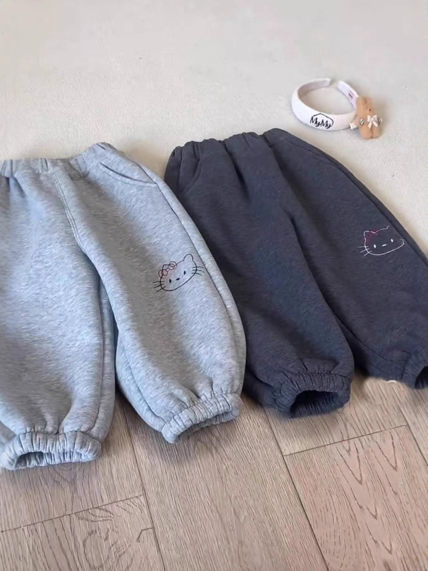 Detské zimné voľnočasové nohavice, zmesové tkaniny bavlna, cartoon vzor, stredný pás s elastickým pásom, pre vek 1–3 roky