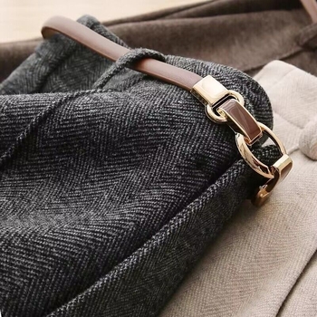 Dámske nohavice z vlneného zmesi, hrubé pre teplo, nastaviteľný pás, mestský štýl, zimná sezóna 2025