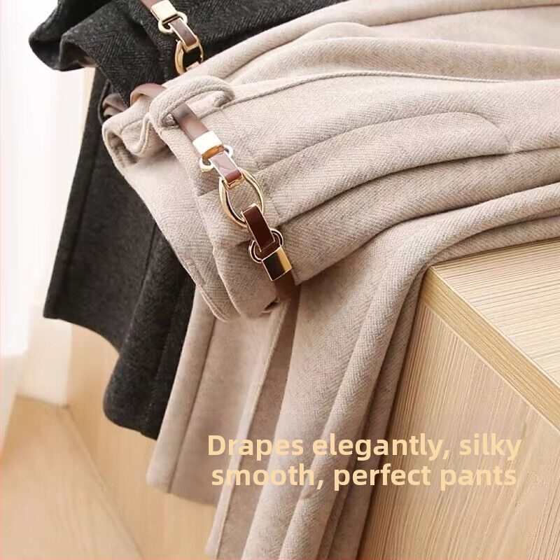 Dámske nohavice z vlneného zmesi, hrubé pre teplo, nastaviteľný pás, mestský štýl, zimná sezóna 2025