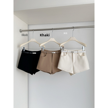 Moteriški vilnoniai šortai su dirželiu, A linijos siluetas, aukštas juosmuo, 95% vilna, Spandex