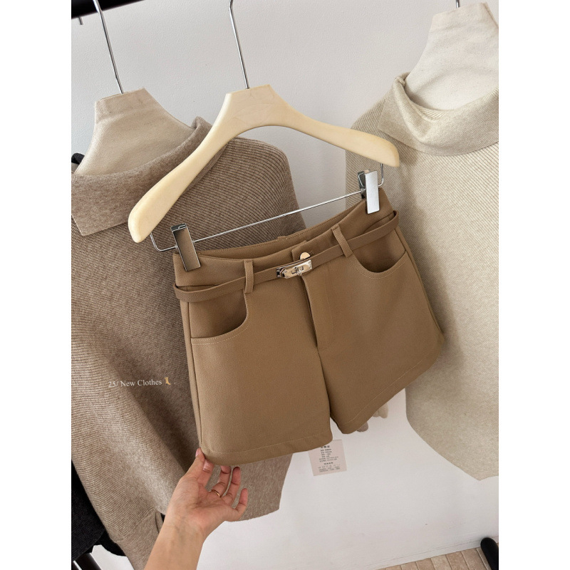 Вълнени шорти за жени: А-образен силует, колан, висока талия, 95% вълна + Спандекс