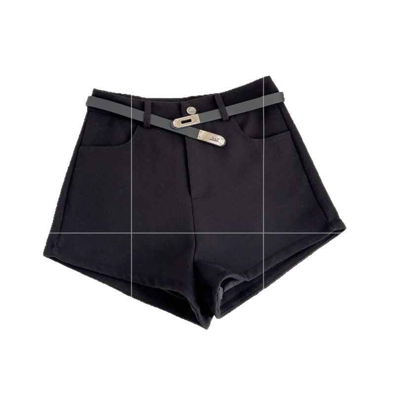 Вълнени шорти за жени: А-образен силует, колан, висока талия, 95% вълна + Спандекс