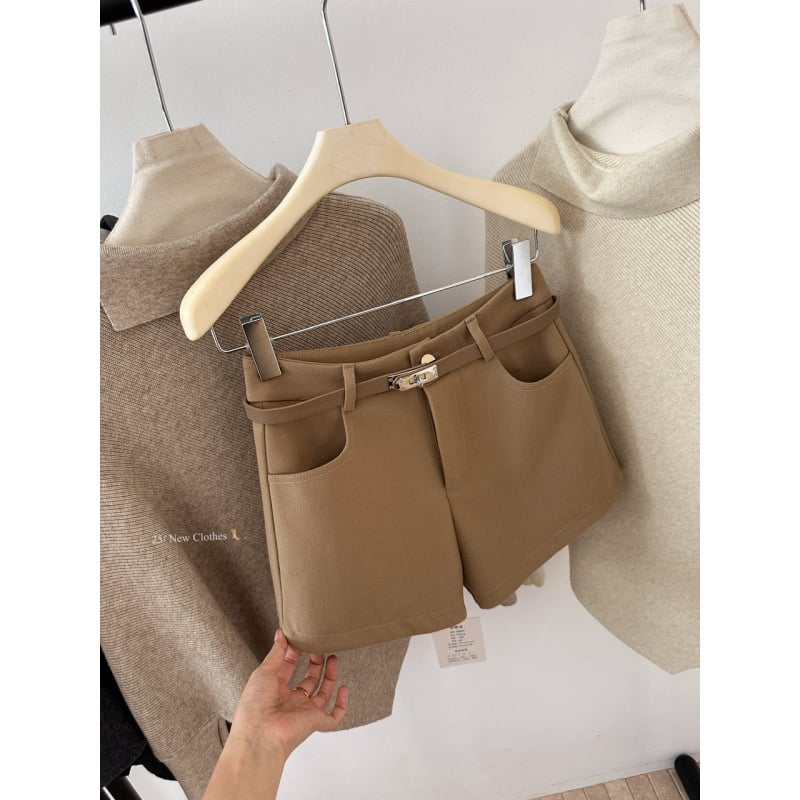 Вълнени шорти за жени: А-образен силует, колан, висока талия, 95% вълна + Спандекс