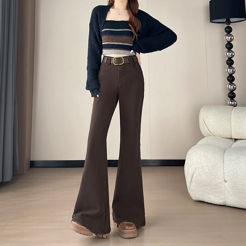 Дънки с подплата от флис, разкроени, висока талия, деним памук 95%+, зима 2025