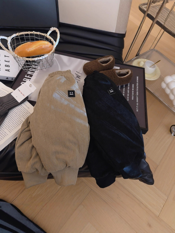 Dječje hlače corduroy, 100% poliester, zima, unisex, ležerni stil, srednji pojas s elastičnom trakom
