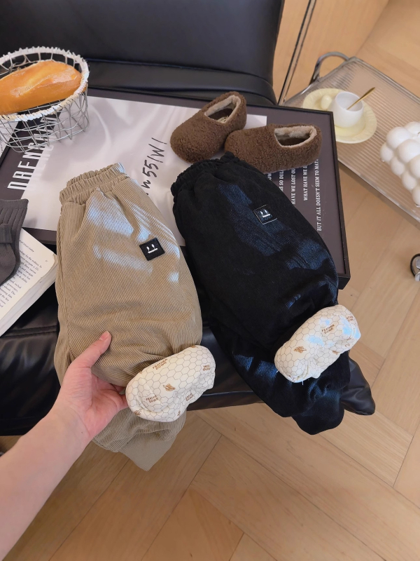 Dječje hlače corduroy, 100% poliester, zima, unisex, ležerni stil, srednji pojas s elastičnom trakom