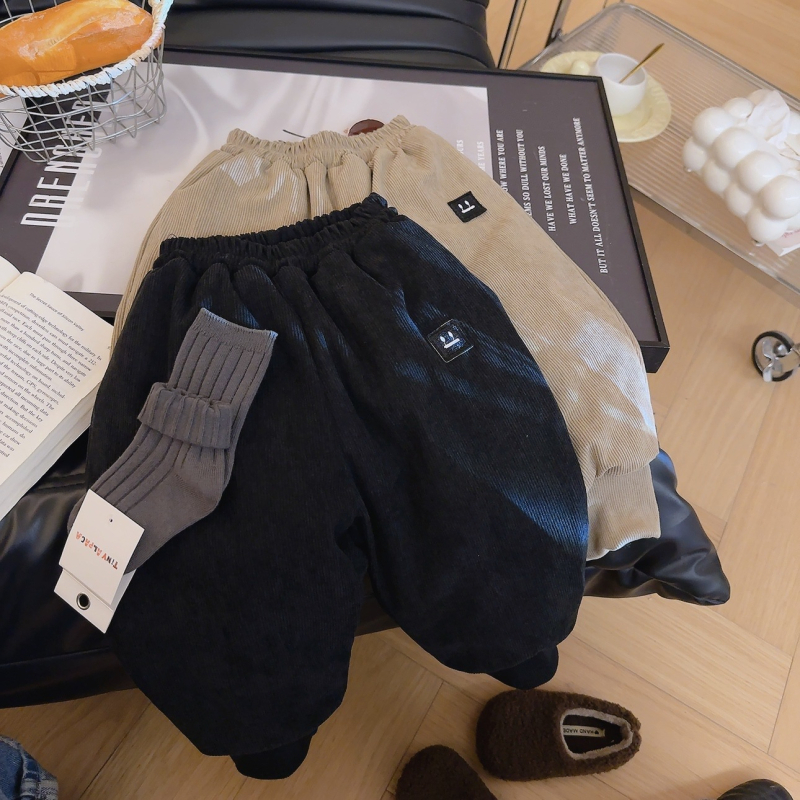 Dječje hlače corduroy, 100% poliester, zima, unisex, ležerni stil, srednji pojas s elastičnom trakom
