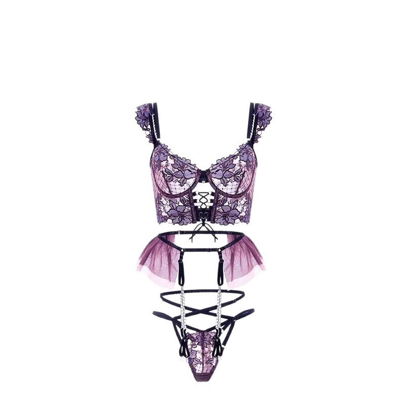 Луксозен комплект бельо с банел, полиестер, без ръкави, V-образно деколте, мини пола — удобно за сватбени фотосесии