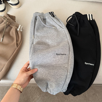 Dječje pamučne jogger hlače, korejski stil, unisex, Zima 2025, 80% pamuk, srednji pojas s gumom, mekan materijal