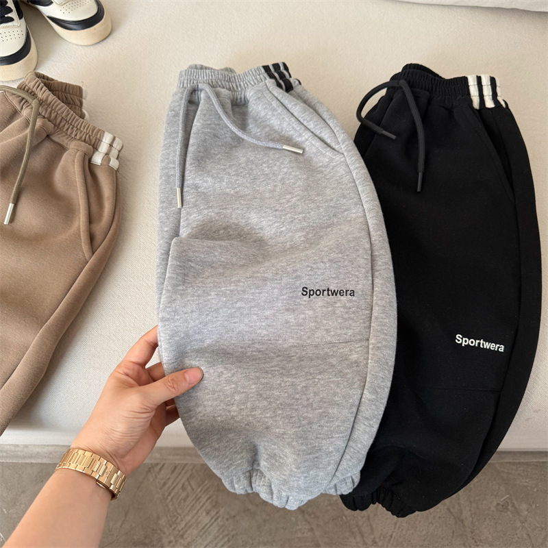 Dječje pamučne jogger hlače, korejski stil, unisex, Zima 2025, 80% pamuk, srednji pojas s gumom, mekan materijal
