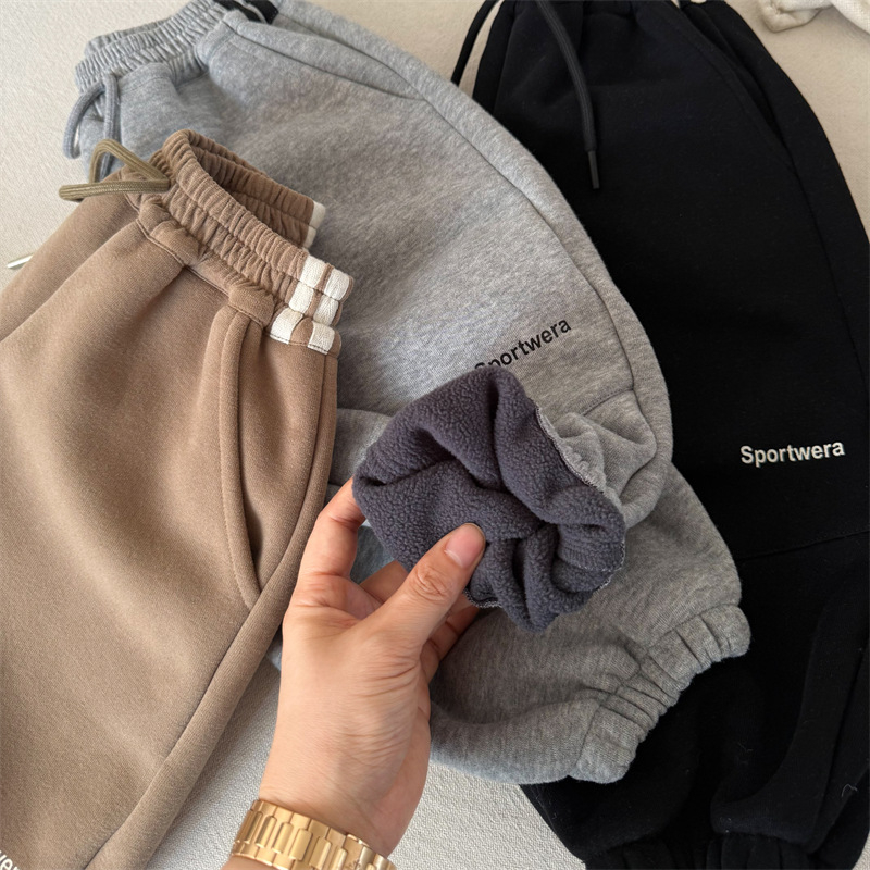Dječje pamučne jogger hlače, korejski stil, unisex, Zima 2025, 80% pamuk, srednji pojas s gumom, mekan materijal
