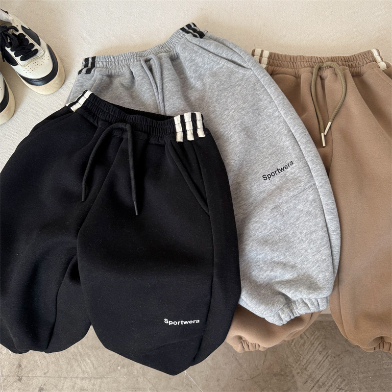 Dječje pamučne jogger hlače, korejski stil, unisex, Zima 2025, 80% pamuk, srednji pojas s gumom, mekan materijal