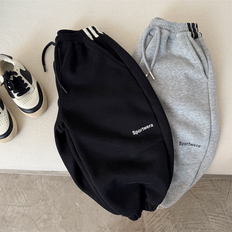 Dječje pamučne jogger hlače, korejski stil, unisex, Zima 2025, 80% pamuk, srednji pojas s gumom, mekan materijal